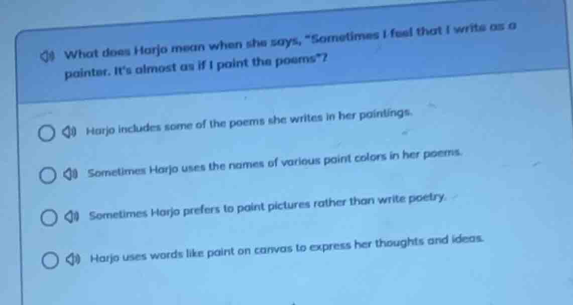 what does harjo mean when she says, \sometimes i feel that i write as a…