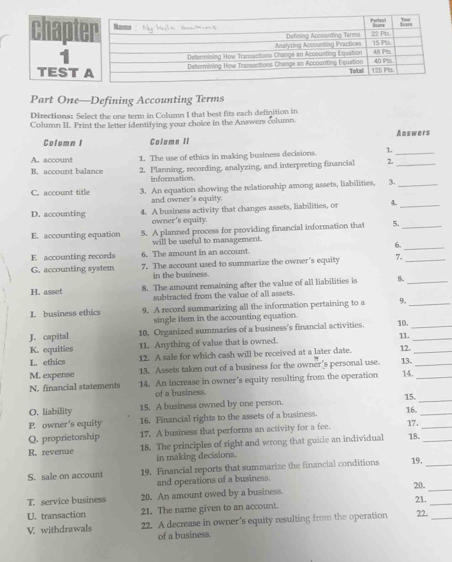 chapter 1 test a name: defining accounting terms 22 pts. analyzing acco…