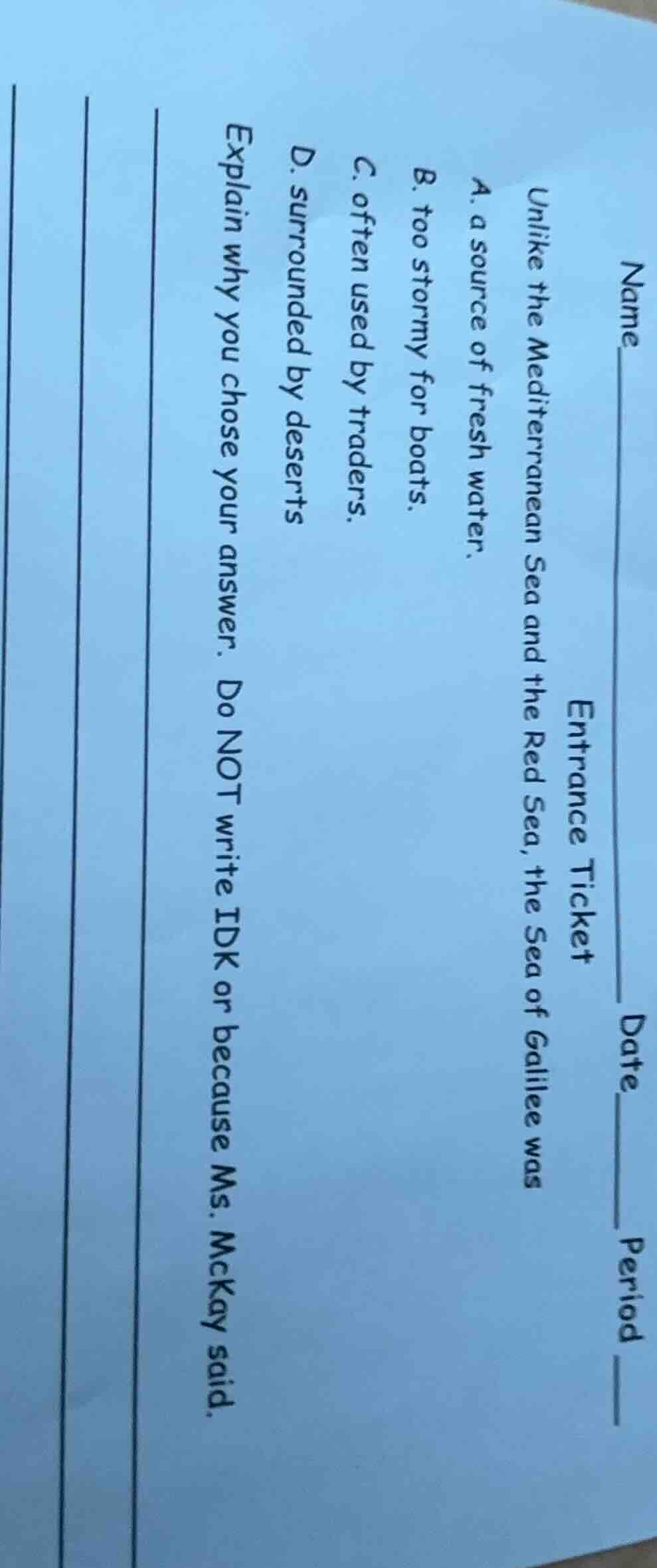 name______ date______ period______ entrance ticket unlike the mediterra…