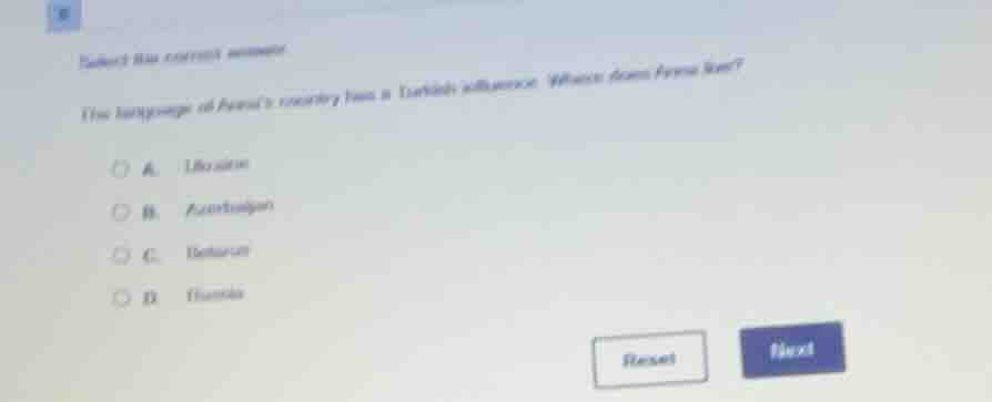 select the correct answer. the language of ayanas country has a turkish…