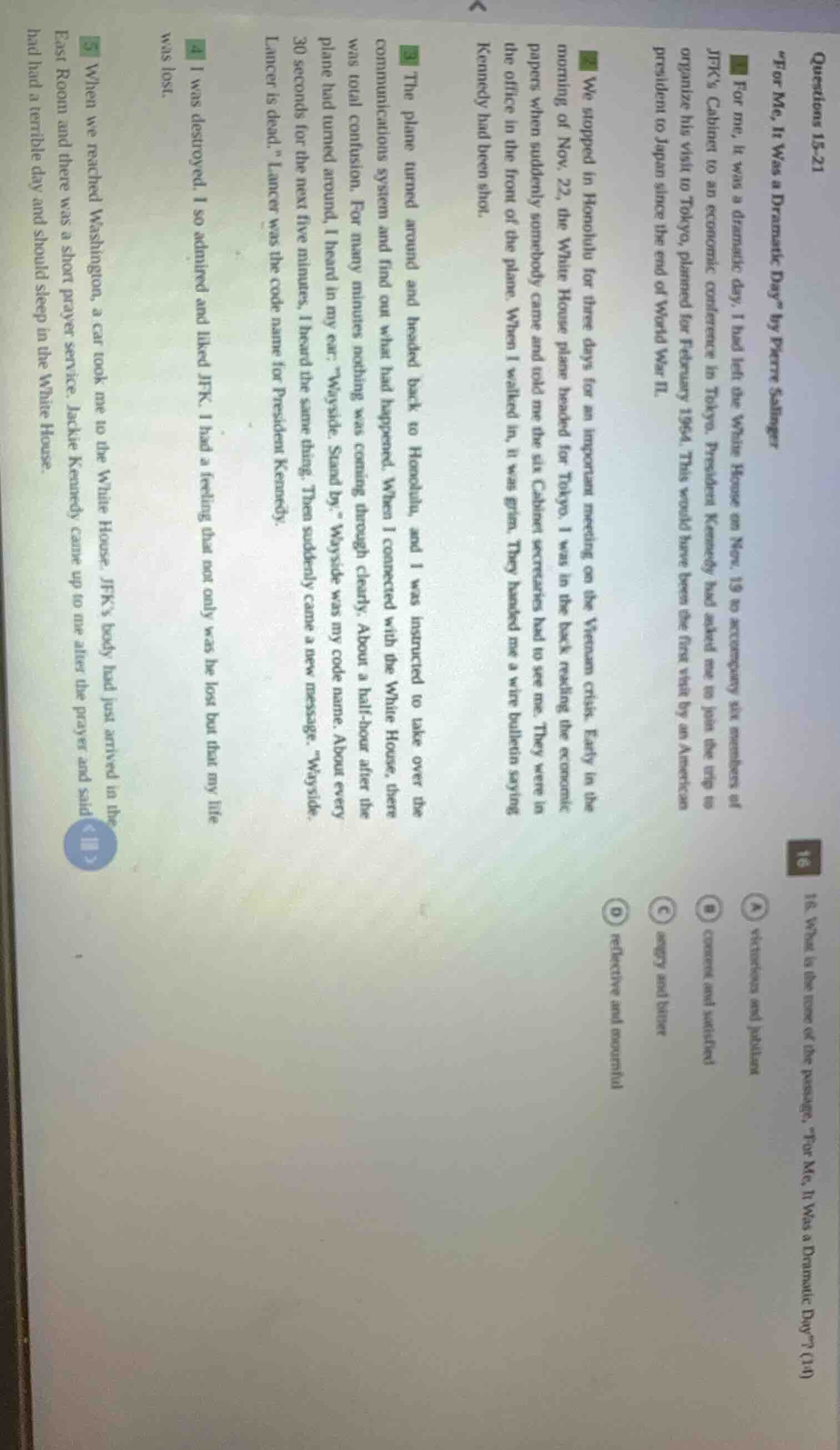 questions 15-21 \for me, it was a dramatic day\ by pierre salinger 1 fo…