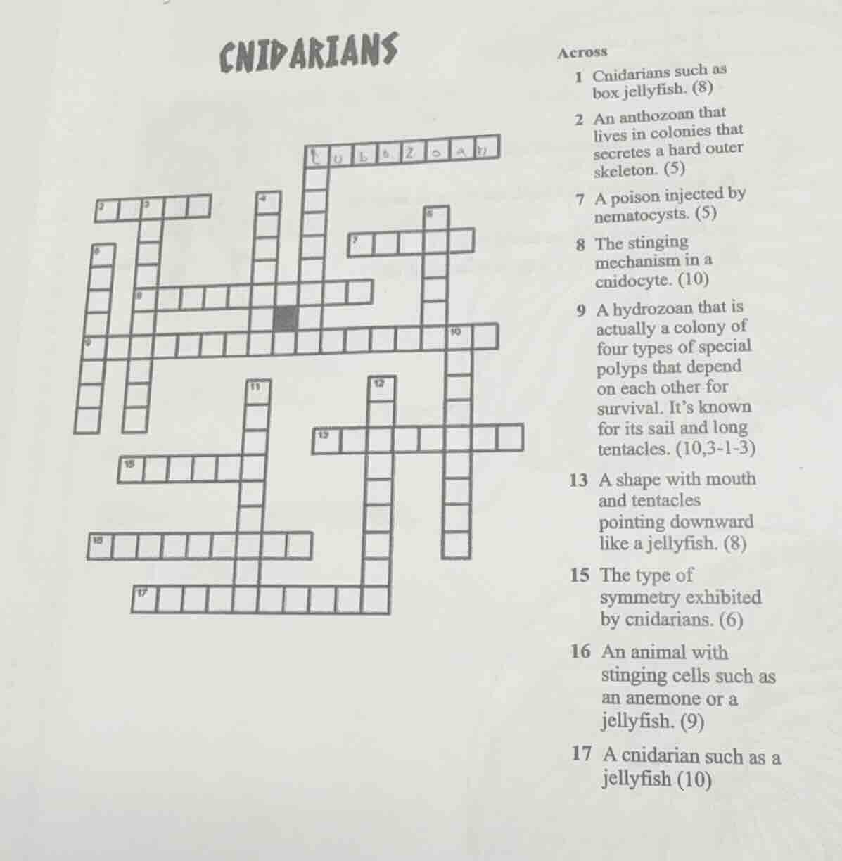 cnidarians across 1 cnidarians such as box jellyfish. (8) 2 an anthozoa…