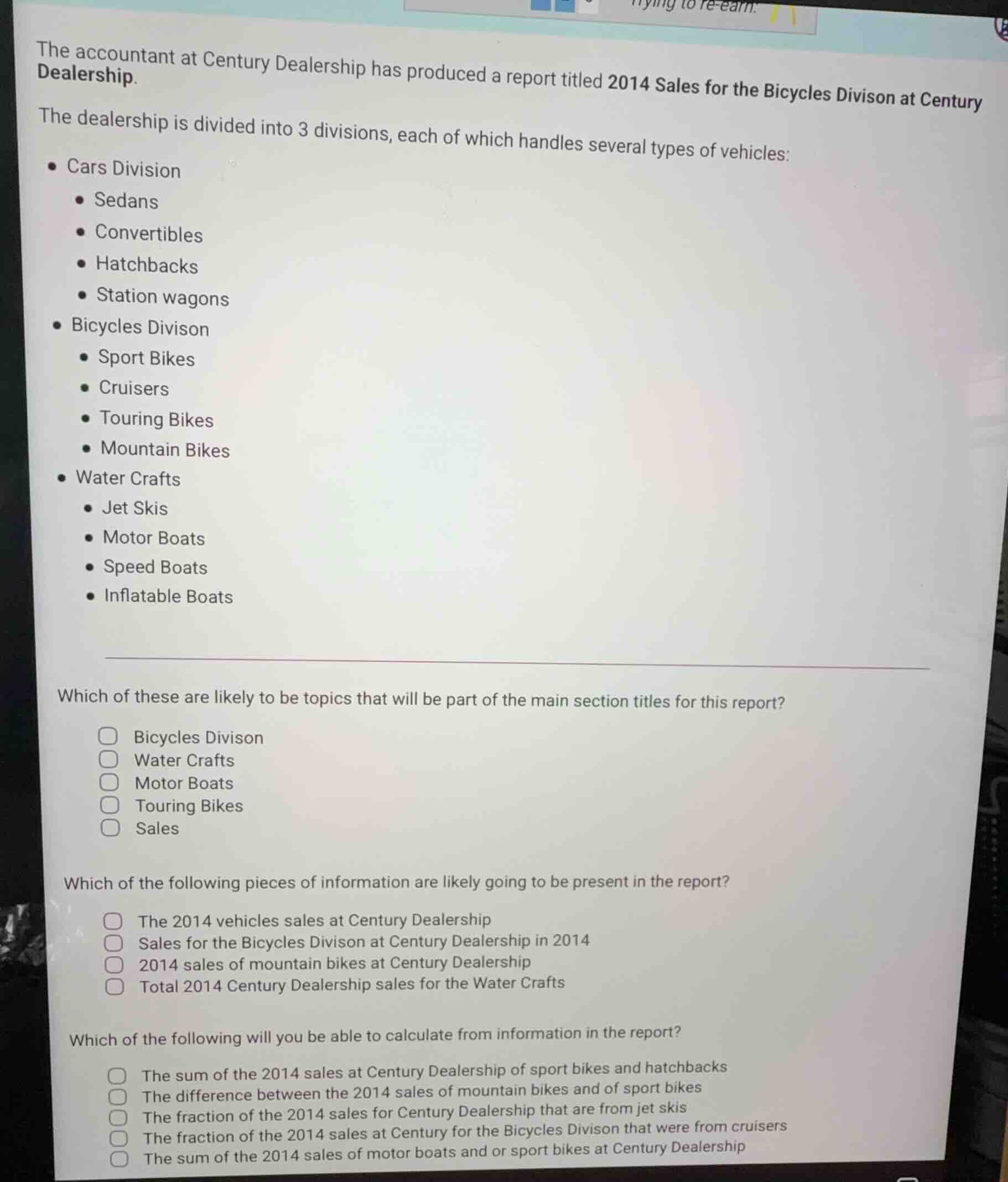 the accountant at century dealership has produced a report titled 2014 …