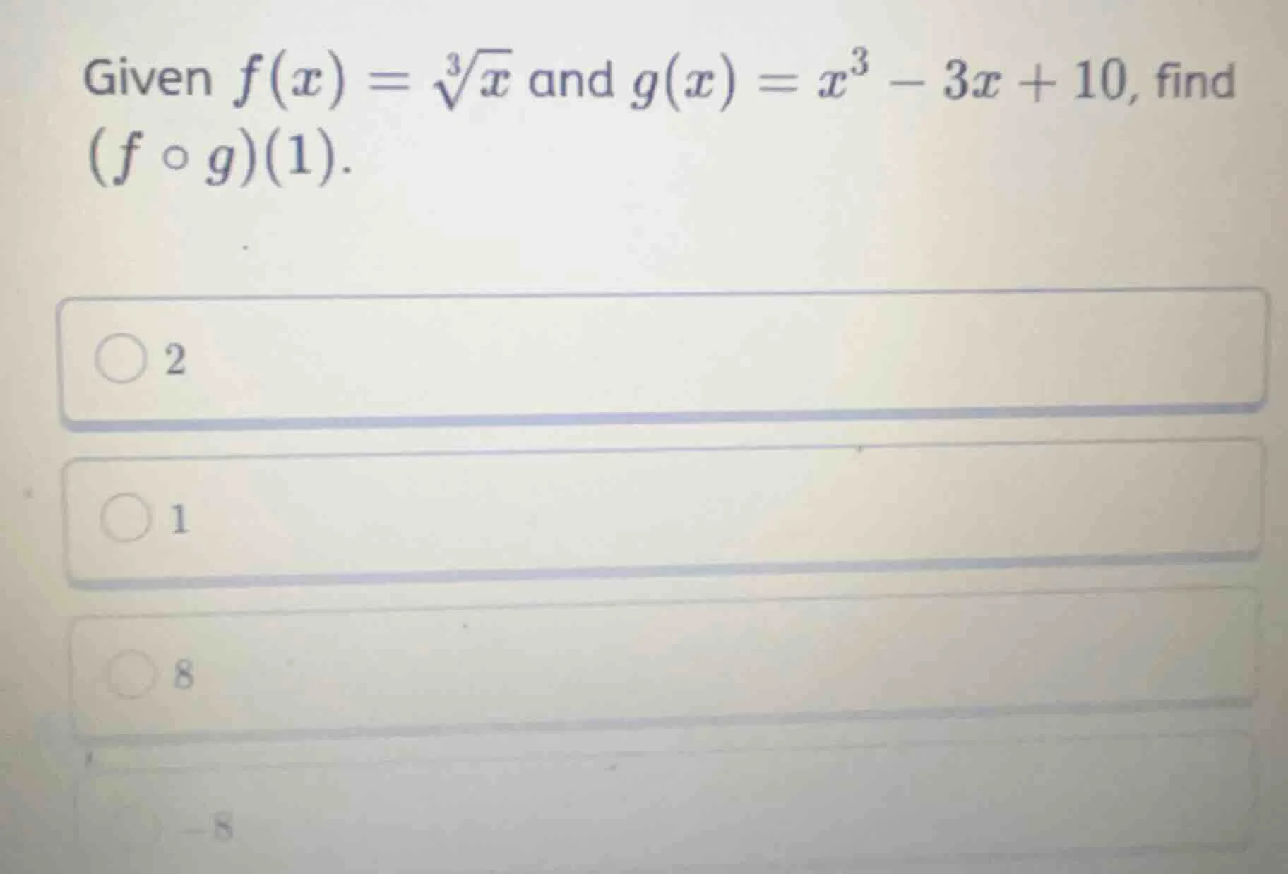 given $f(x) = \\sqrt3{x}$ and $g(x) = x^3 - 3x + 10$, find $(f \\circ g…
