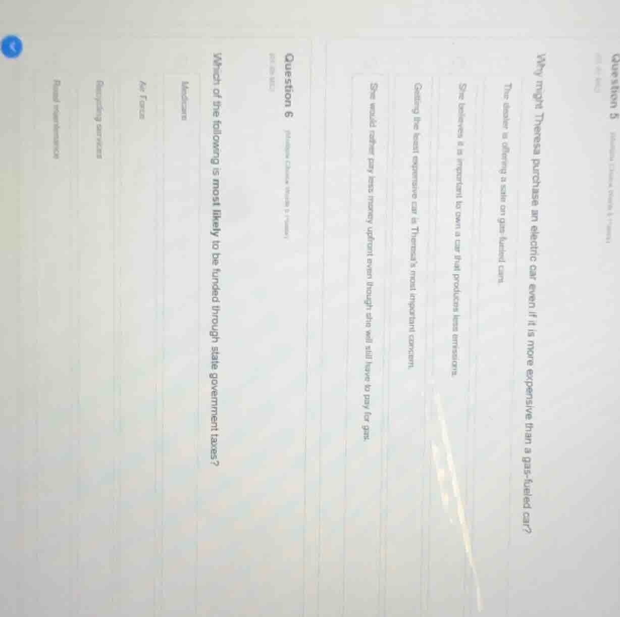 question 5why might theresa purchase an electric car even if it is more…