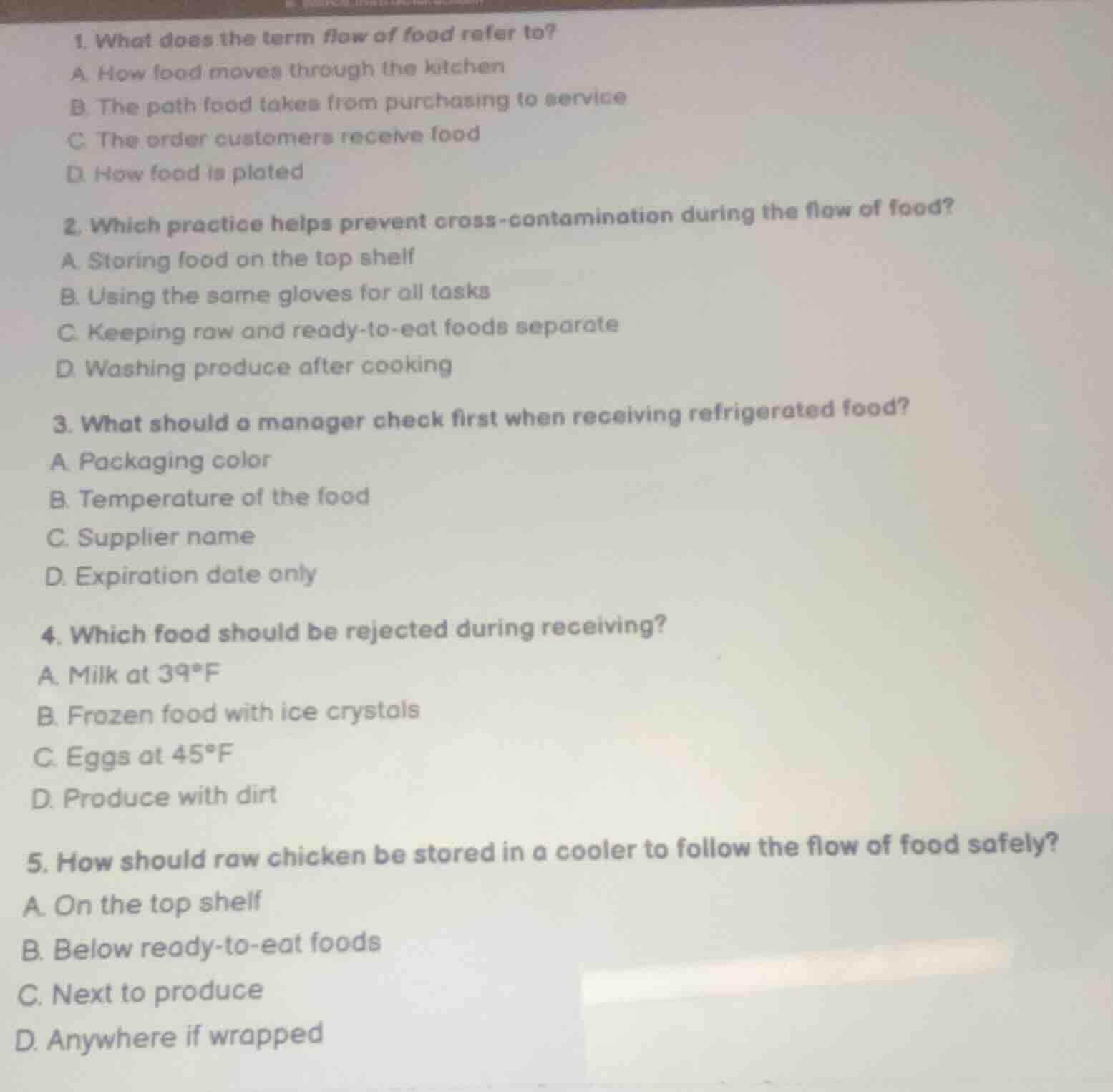 1. what does the term flow of food refer to?a. how food moves through t…