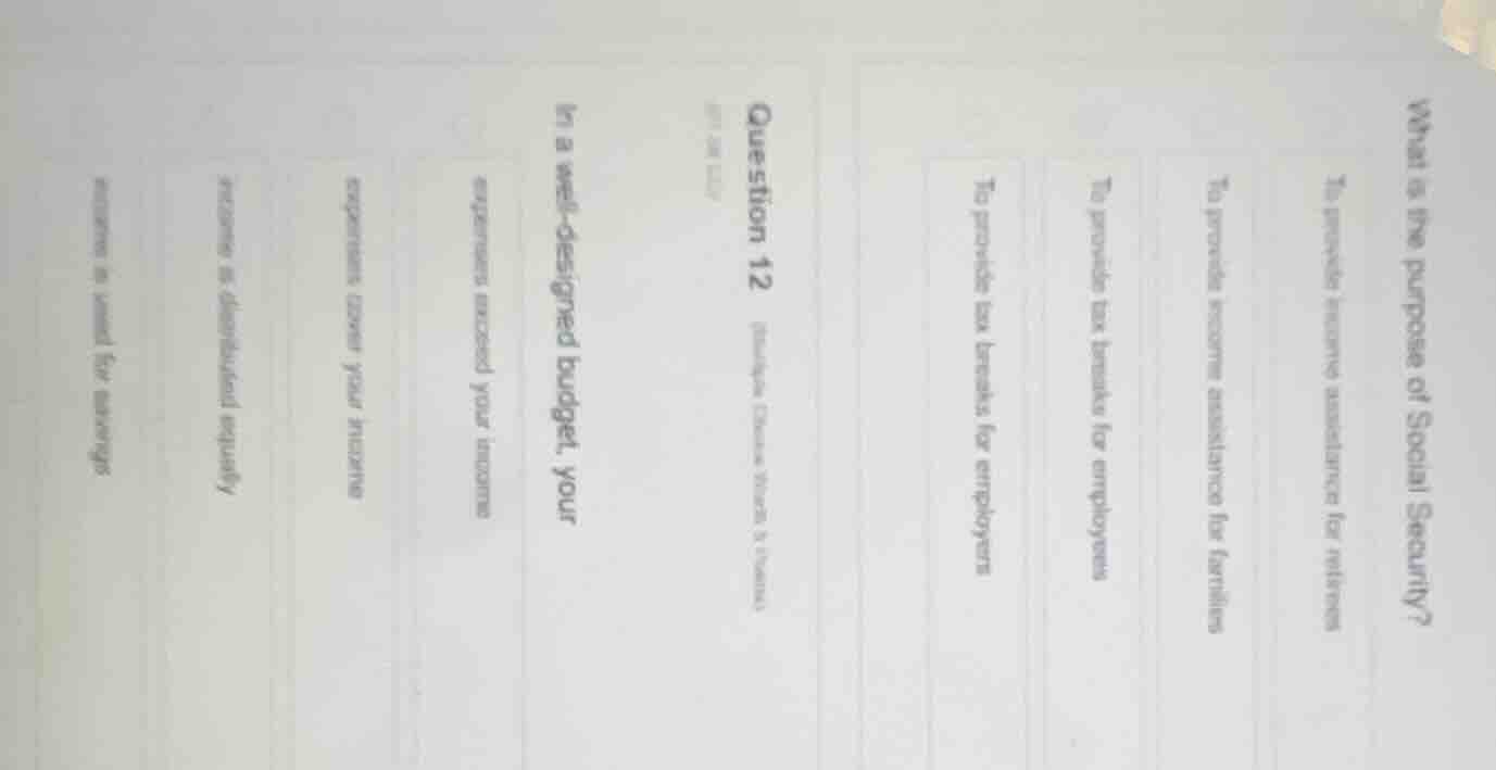 what is the purpose of social security?to provide income assistance for…