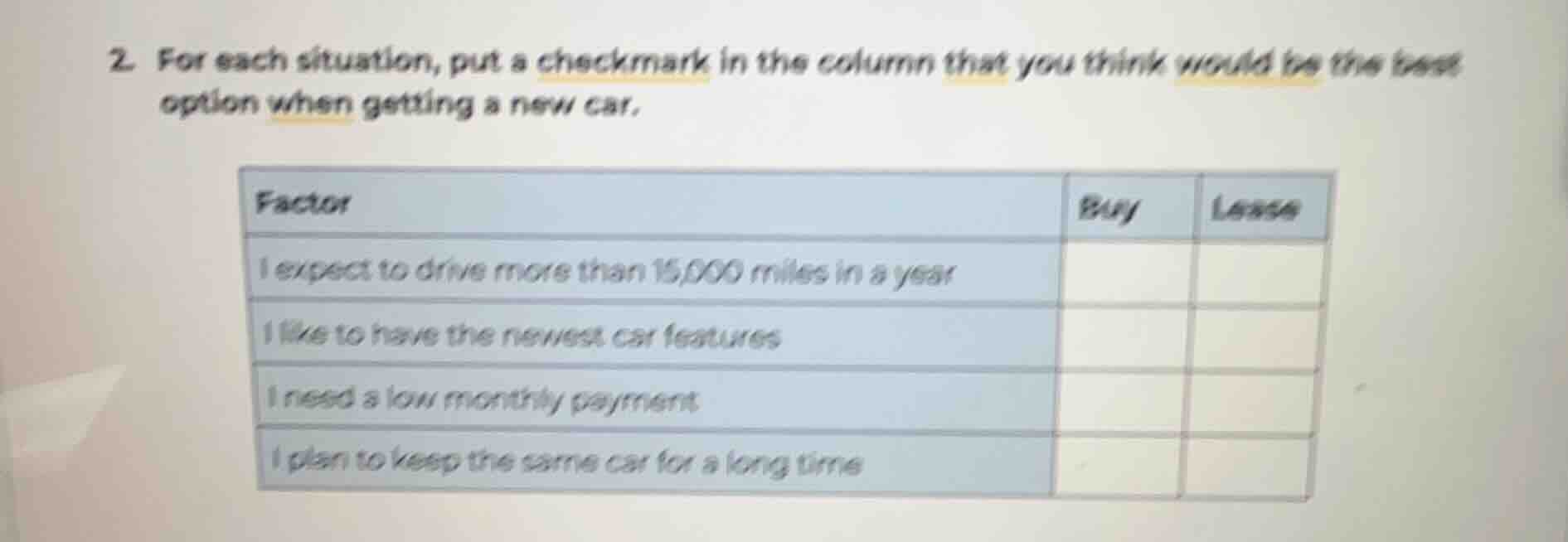 2. for each situation, put a checkmark in the column that you think wou…