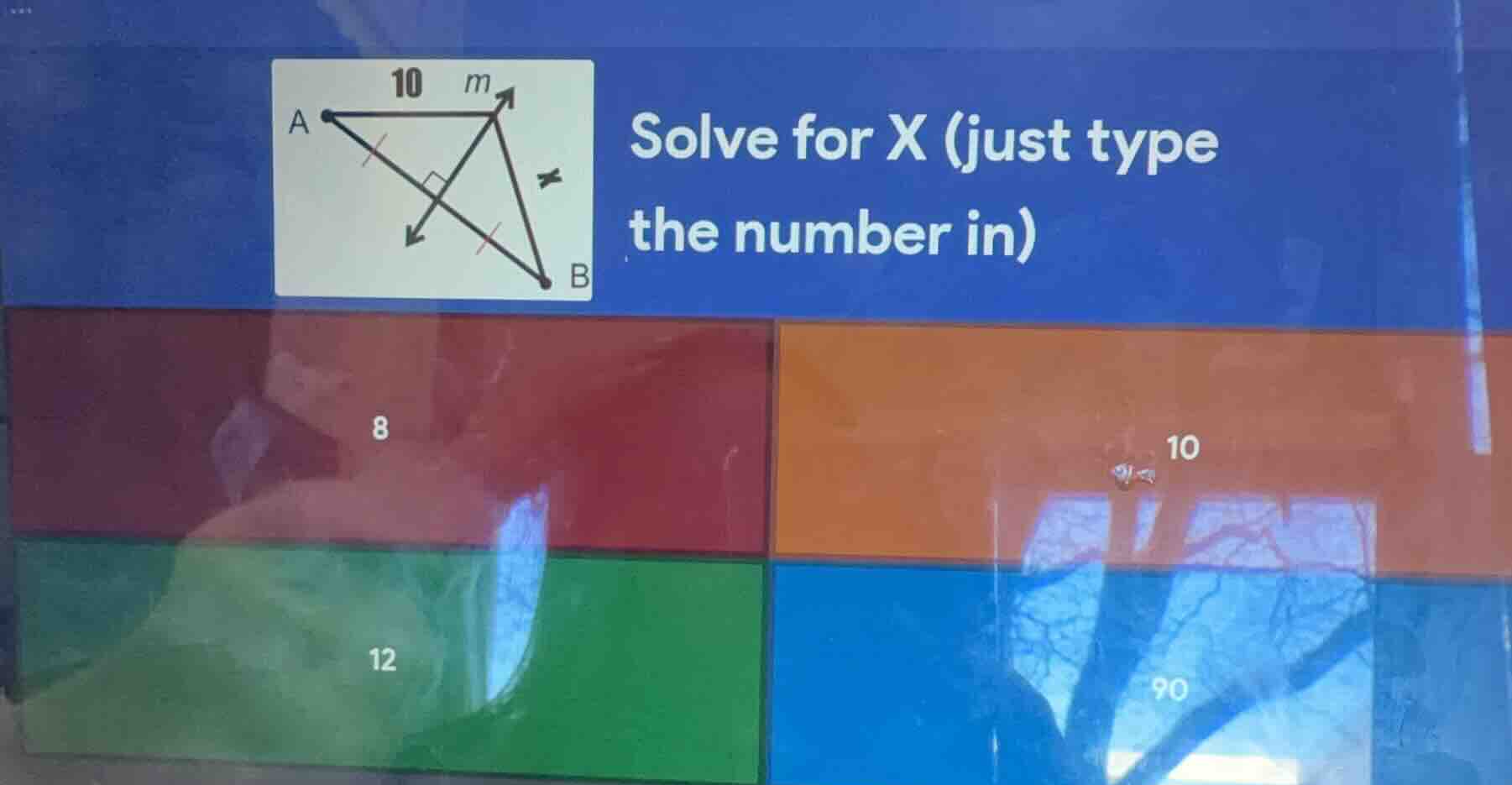 solve for x (just type the number in) 8 10 12 90