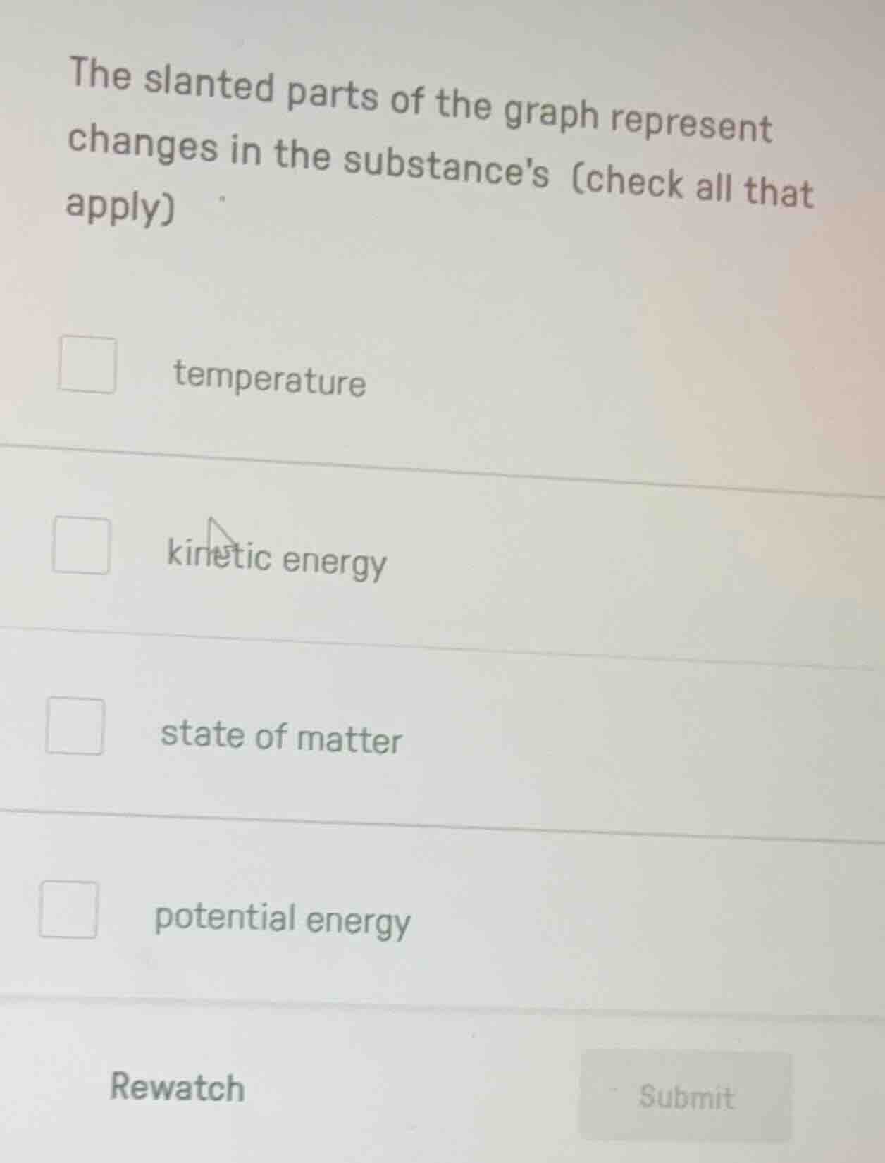 the slanted parts of the graph represent changes in the substances (che…
