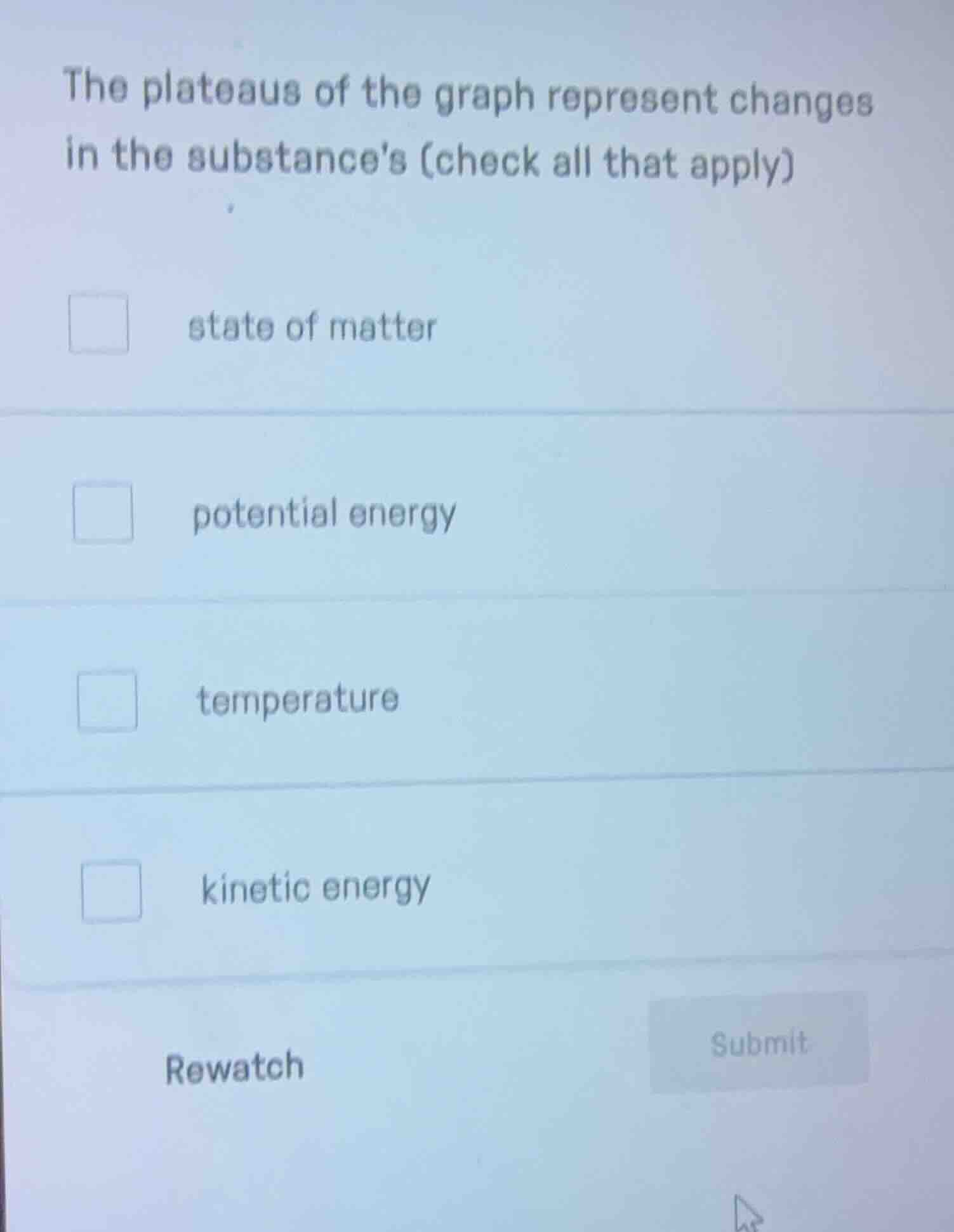 the plateaus of the graph represent changes in the substances (check al…