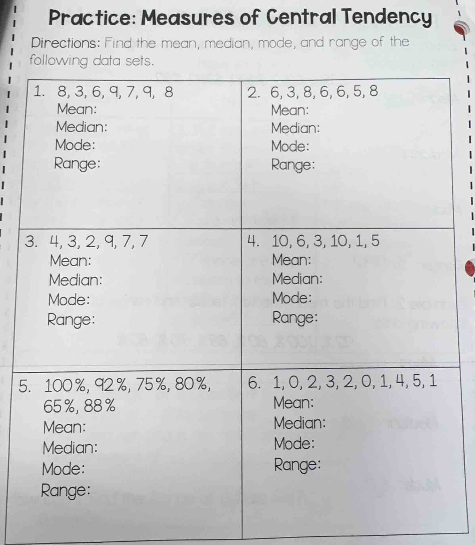 practice: measures of central tendency directions: find the mean, media…