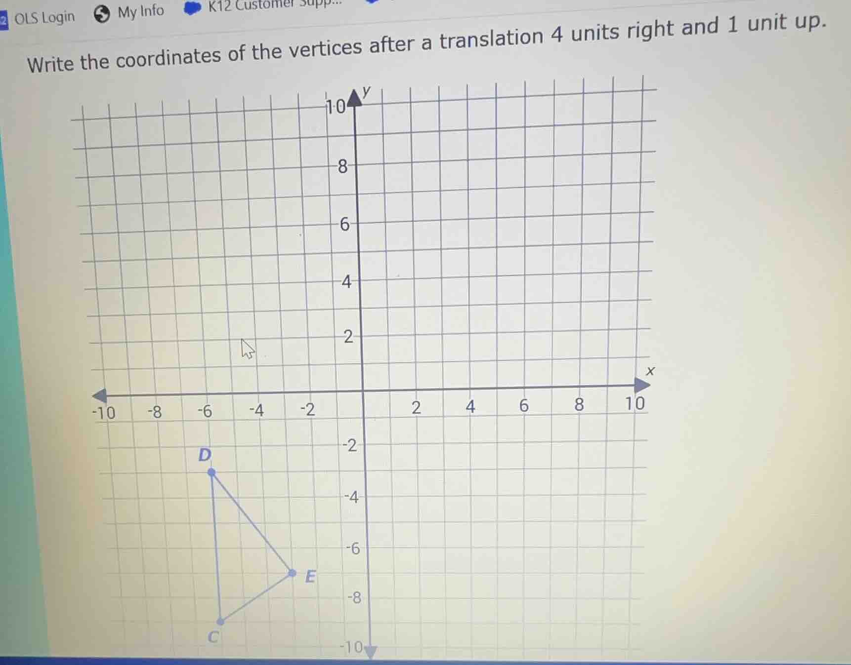 write the coordinates of the vertices after a translation 4 units right…