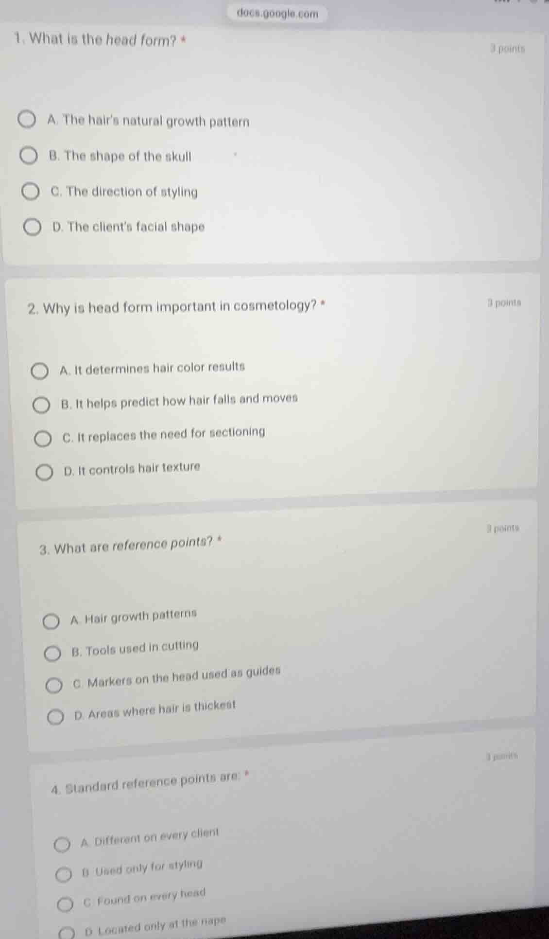 1. what is the head form? *3 pointsa. the hairs natural growth patternb…