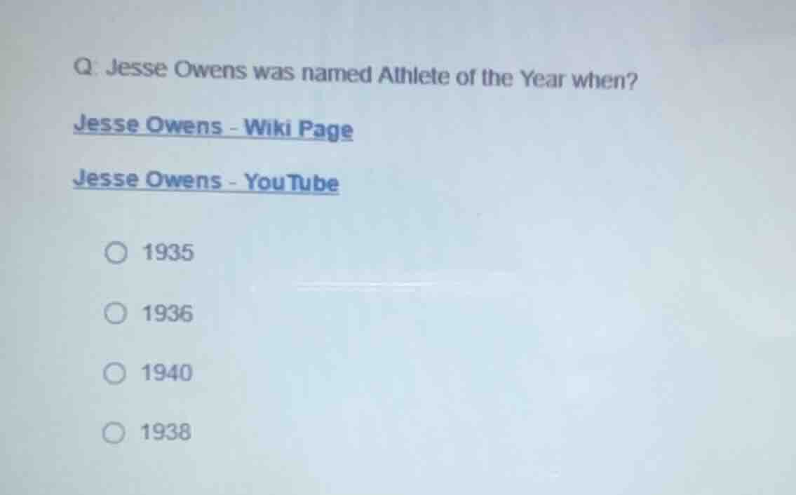 q: jesse owens was named athlete of the year when? jesse owens - wiki p…