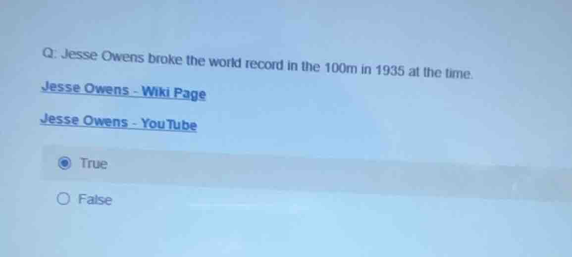 q: jesse owens broke the world record in the 100m in 1935 at the time. …