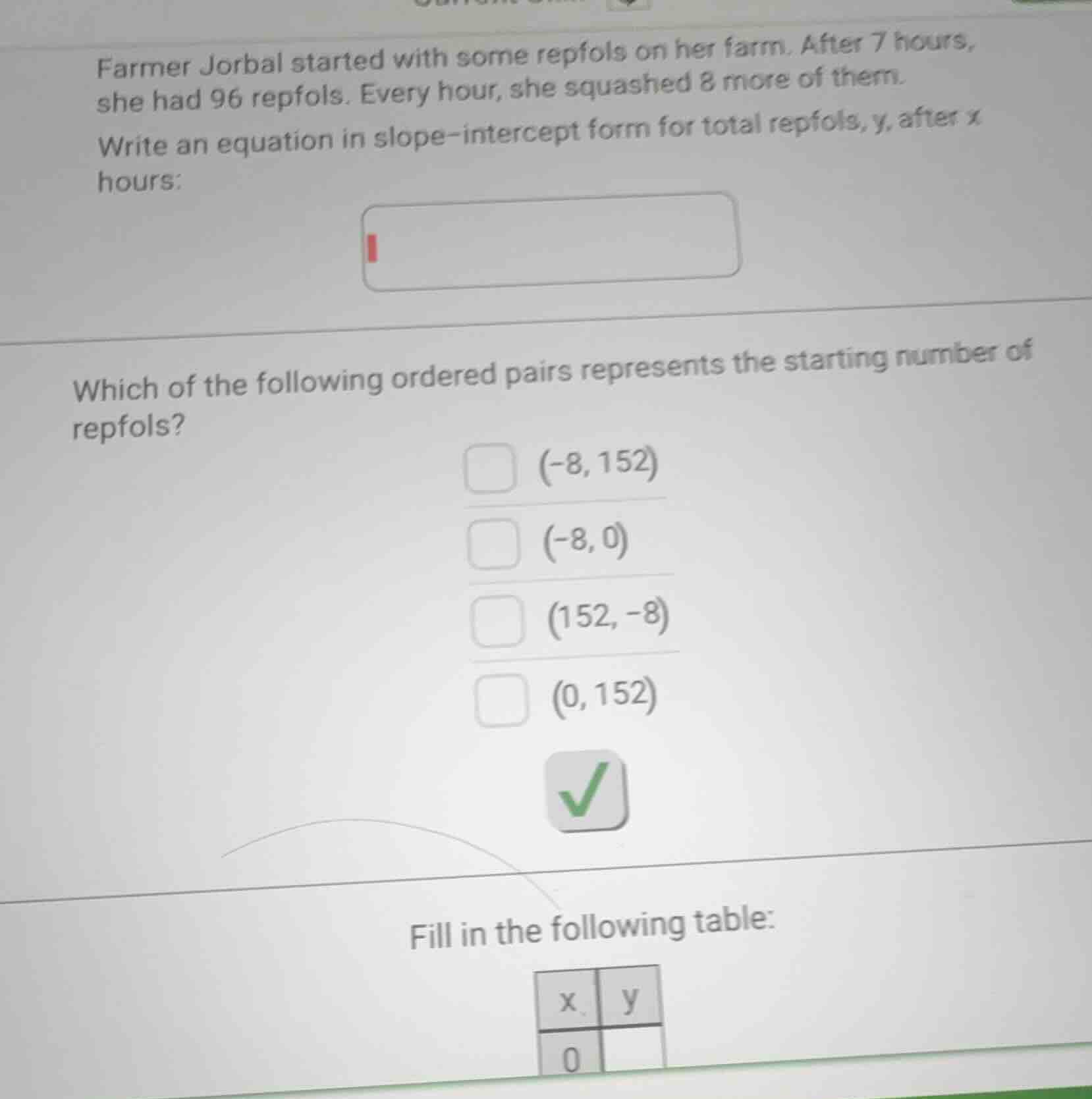 farmer jorbal started with some repfols on her farm. after 7 hours, she…