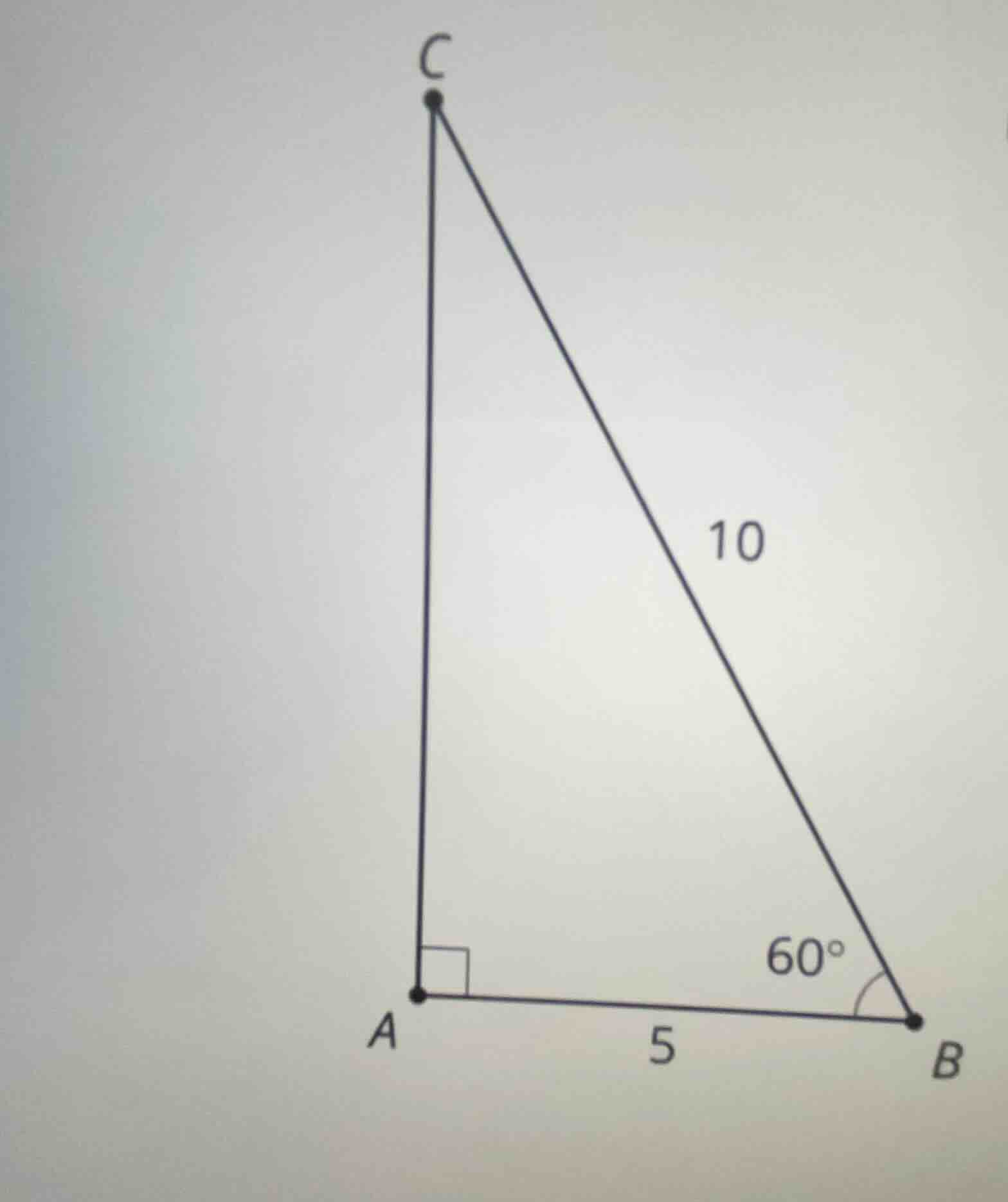 in right triangle abc, ∠a is a right angle, ab = 5, bc = 10, ∠b = 60°