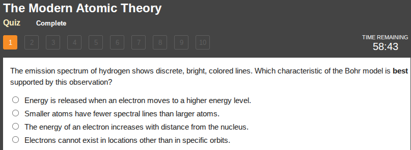 the modern atomic theory quiz complete 1 2 3 4 5 6 7 8 9 10 time remain…