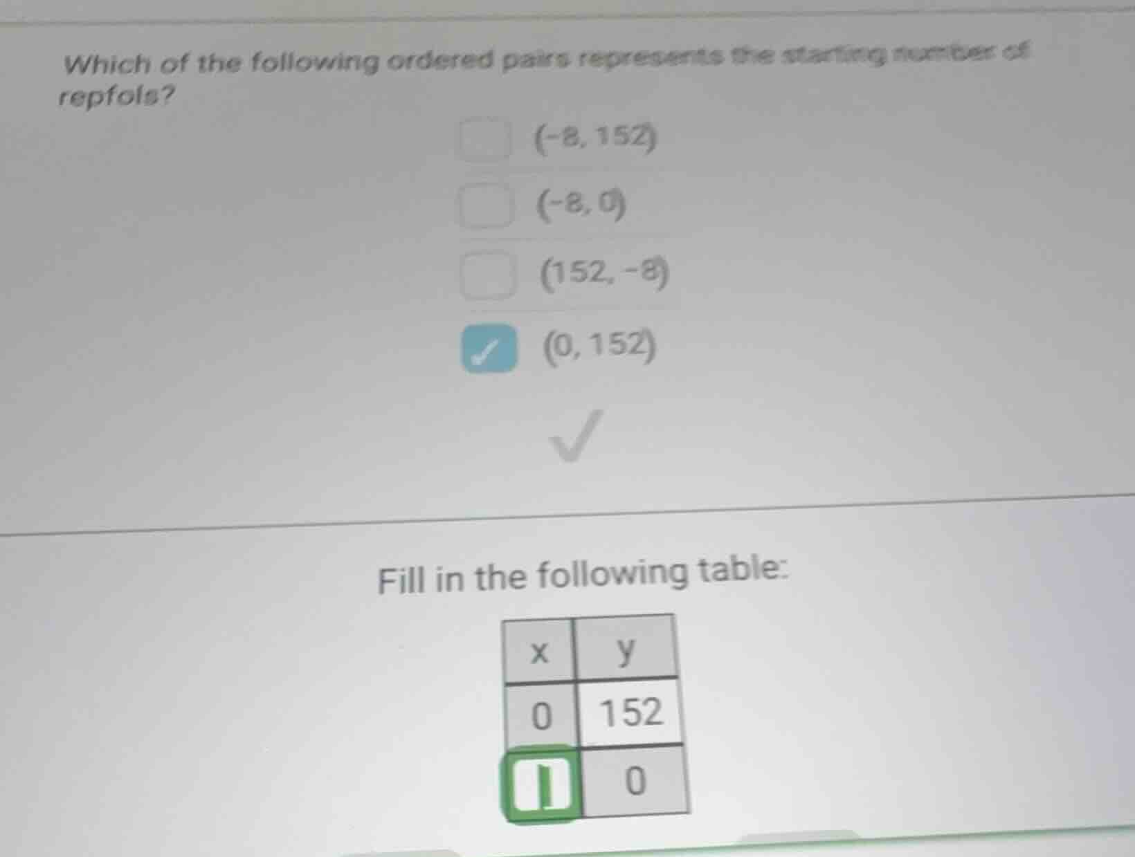 which of the following ordered pairs represents the starting number of …