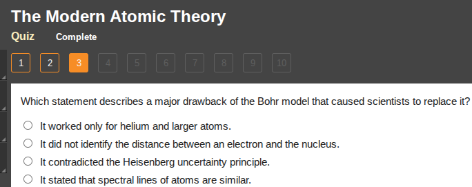 the modern atomic theory quiz complete 1 2 3 4 5 6 7 8 9 10 which state…