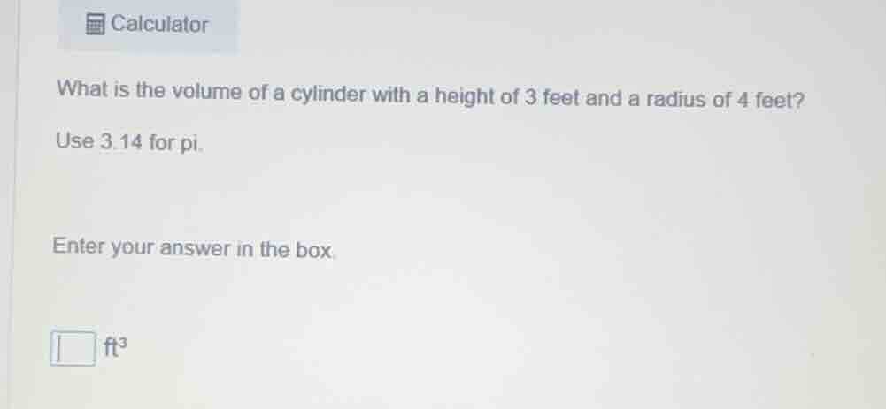 what is the volume of a cylinder with a height of 3 feet and a radius o…