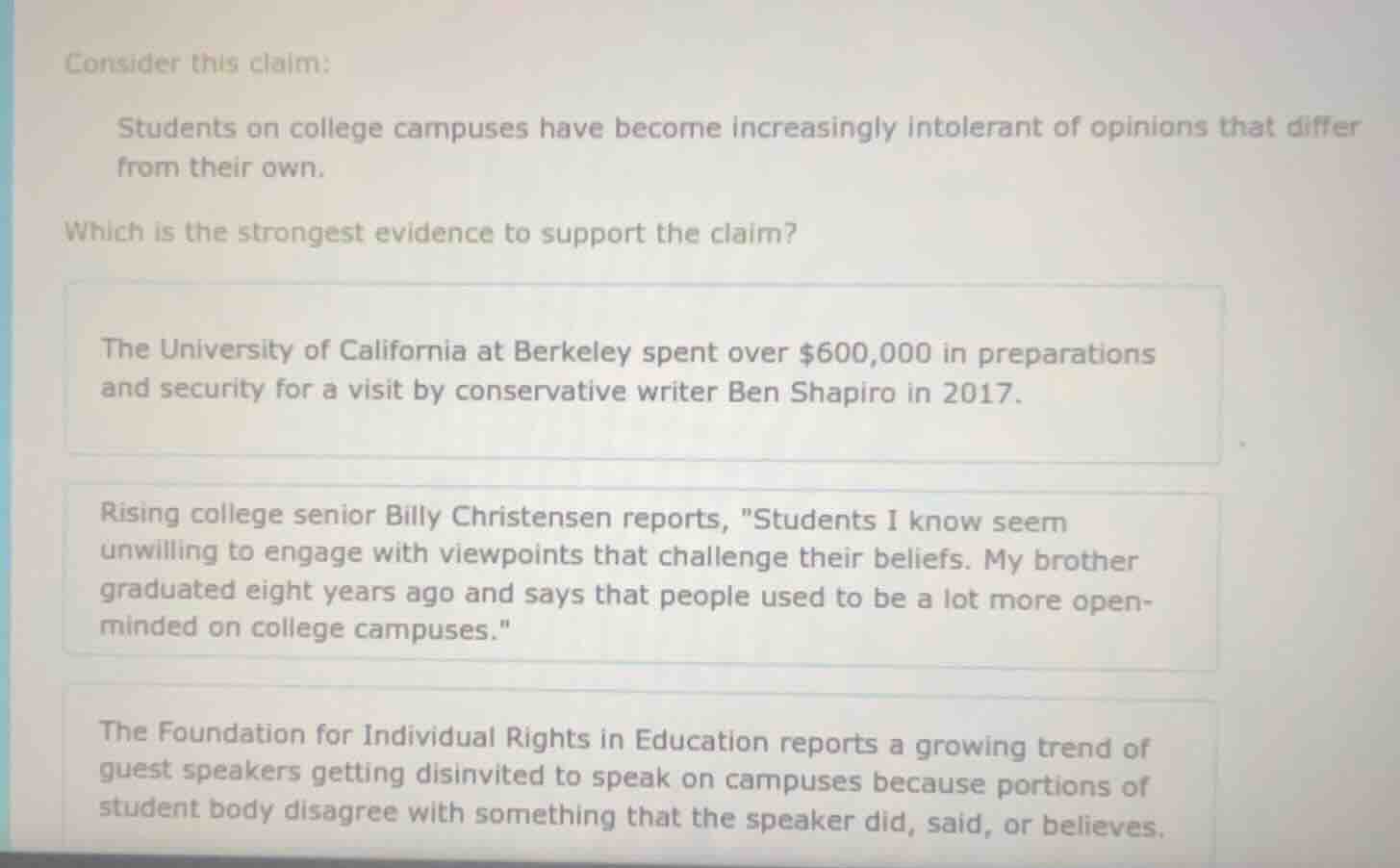 consider this claim: students on college campuses have become increasin…