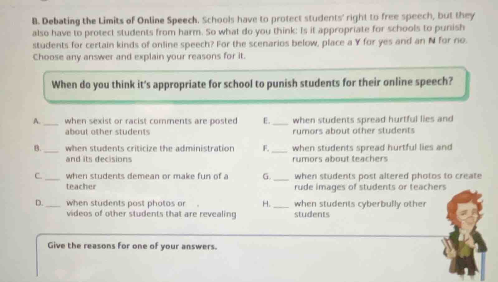b. debating the limits of online speech. schools have to protect studen…