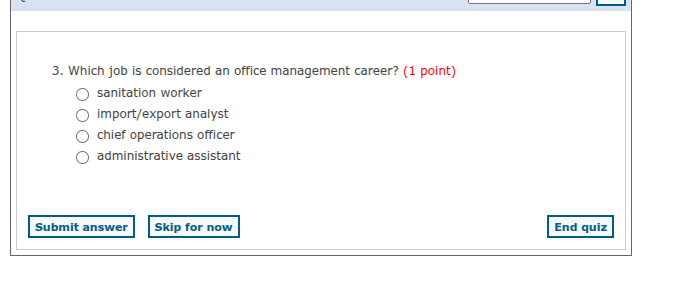 3. which job is considered an office management career? (1 point)sanita…