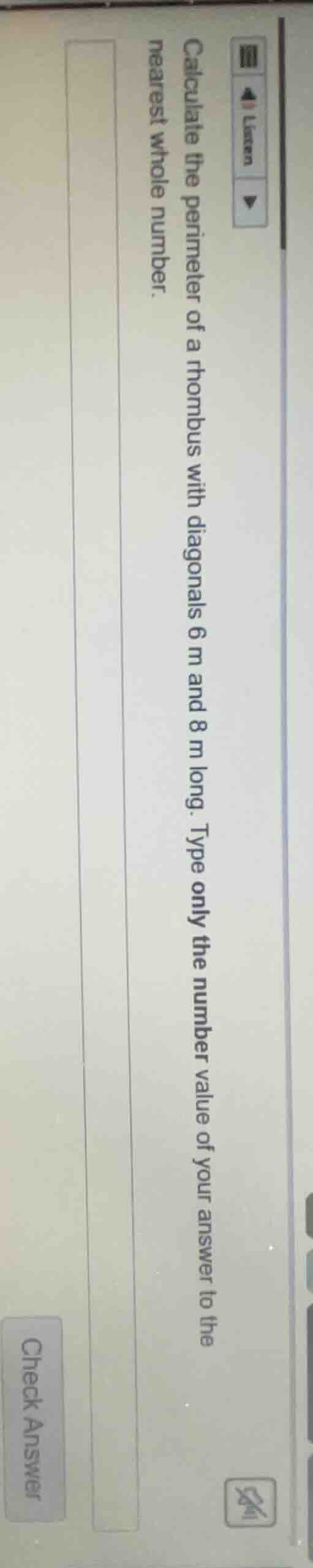 calculate the perimeter of a rhombus with diagonals 6 m and 8 m long. t…