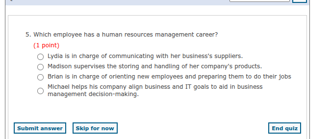 5. which employee has a human resources management career?(1 point)lydi…