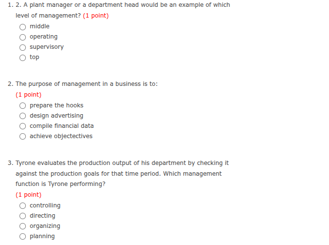 1. 2. a plant manager or a department head would be an example of which…