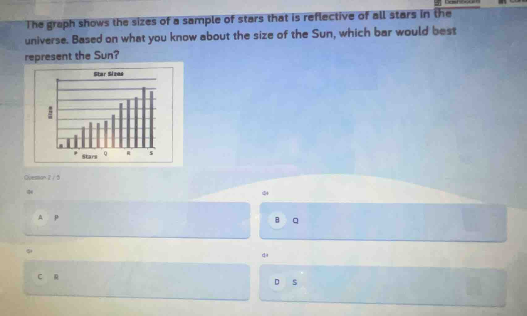 the graph shows the sizes of a sample of stars that is reflective of al…