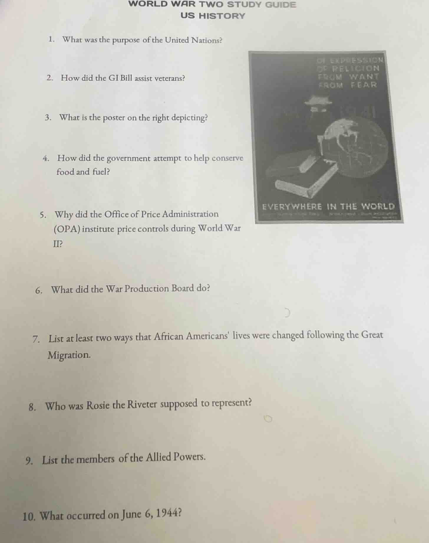 world war two study guideus history1. what was the purpose of the unite…