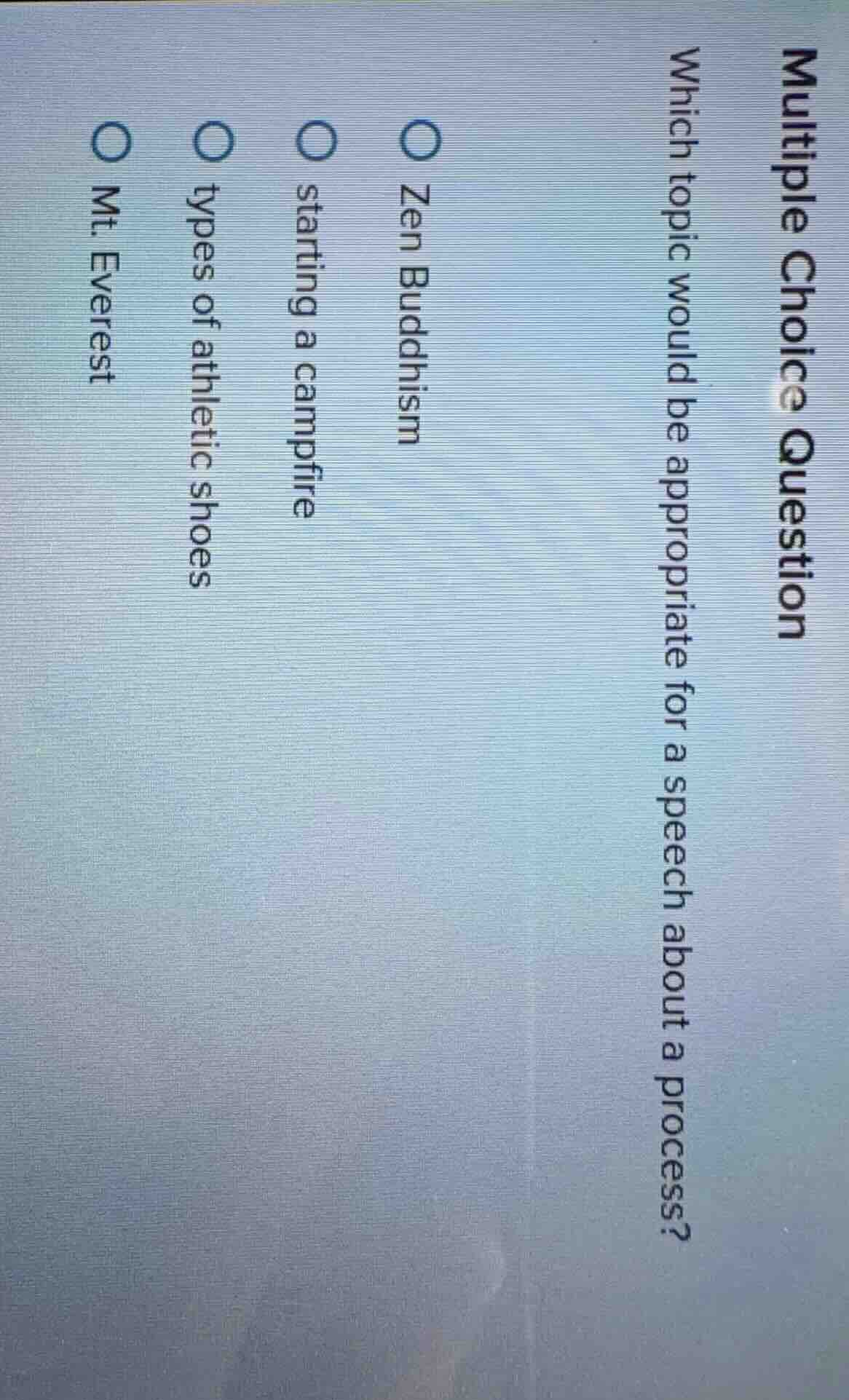 multiple choice question which topic would be appropriate for a speech …