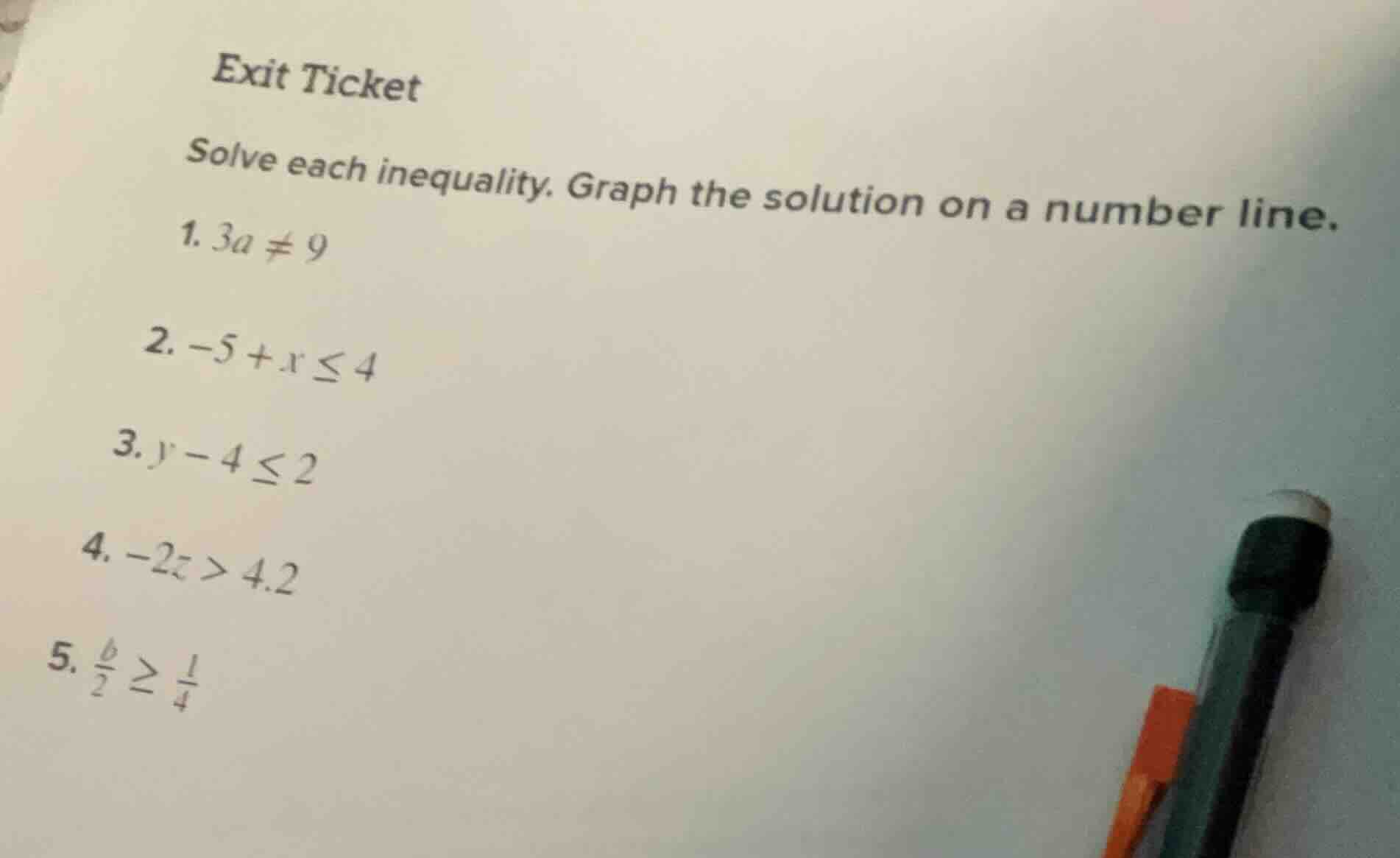 exit ticket solve each inequality. graph the solution on a number line.…