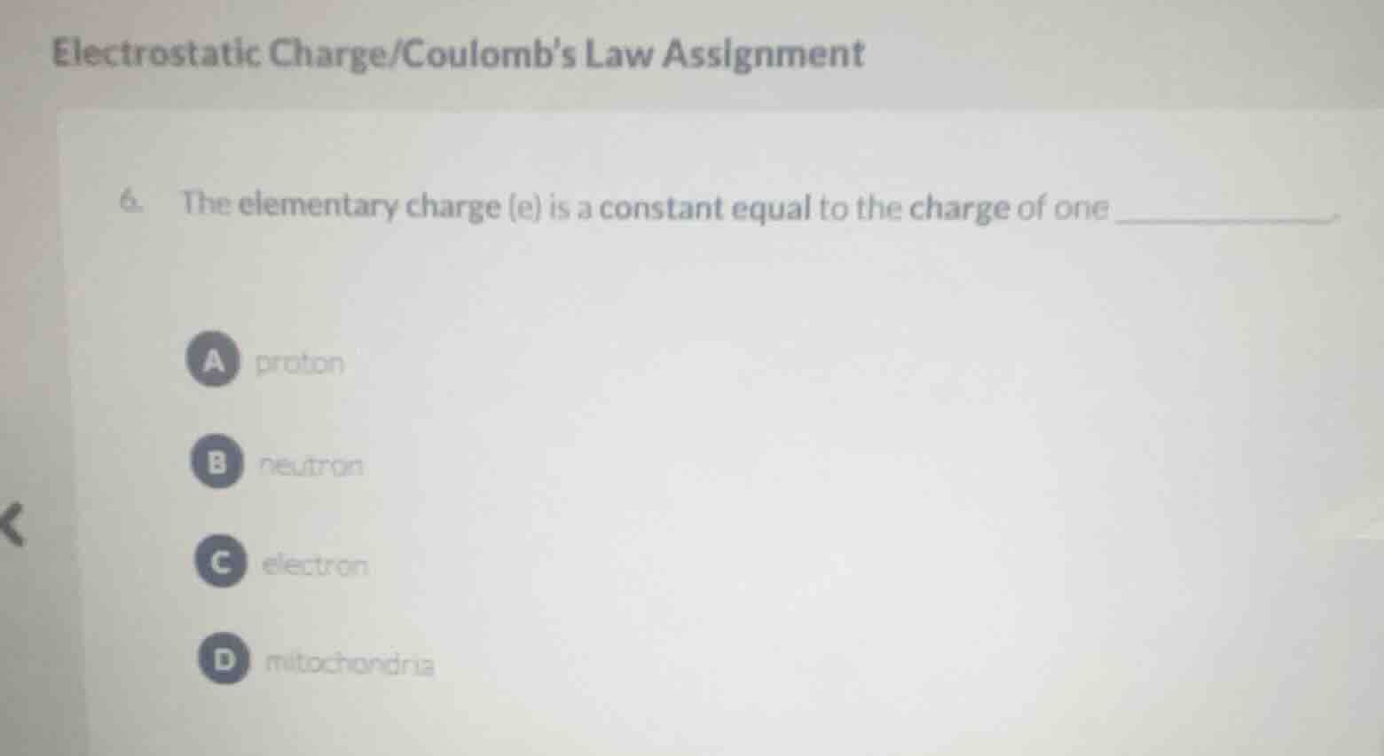 electrostatic charge/coulombs law assignment 6. the elementary charge (…