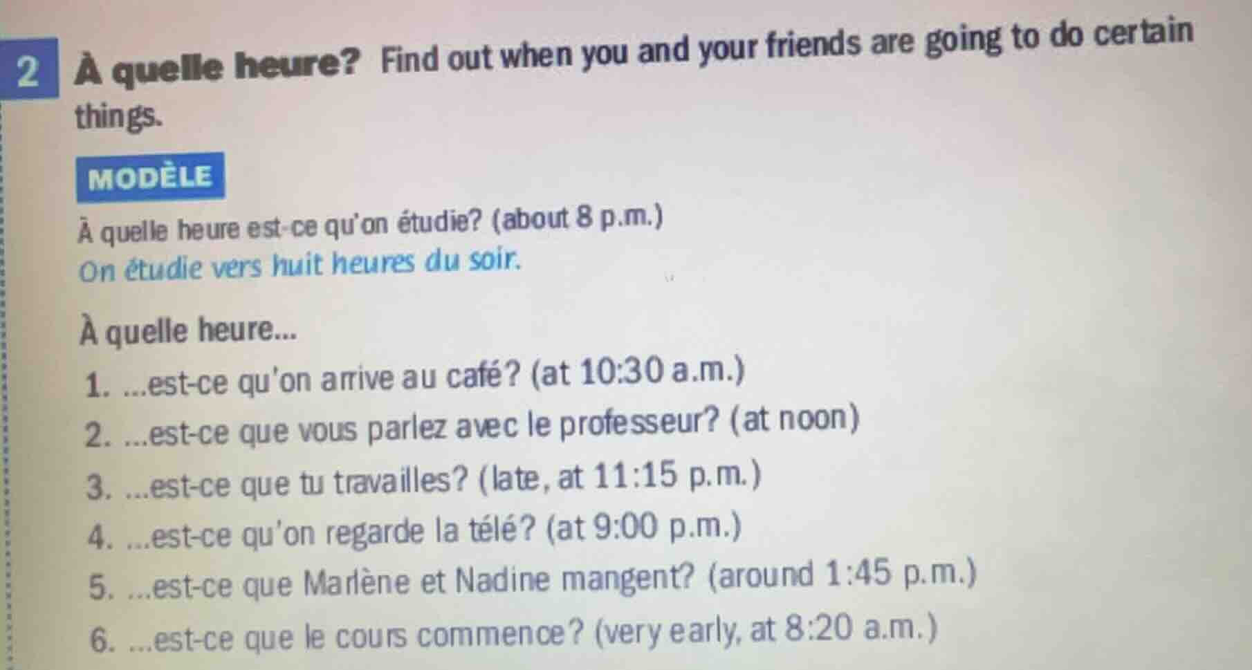 2 à quelle heure? find out when you and your friends are going to do ce…