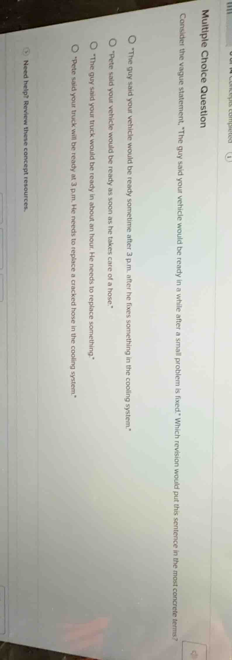 multiple choice question consider the vague statement, *the guy said yo…