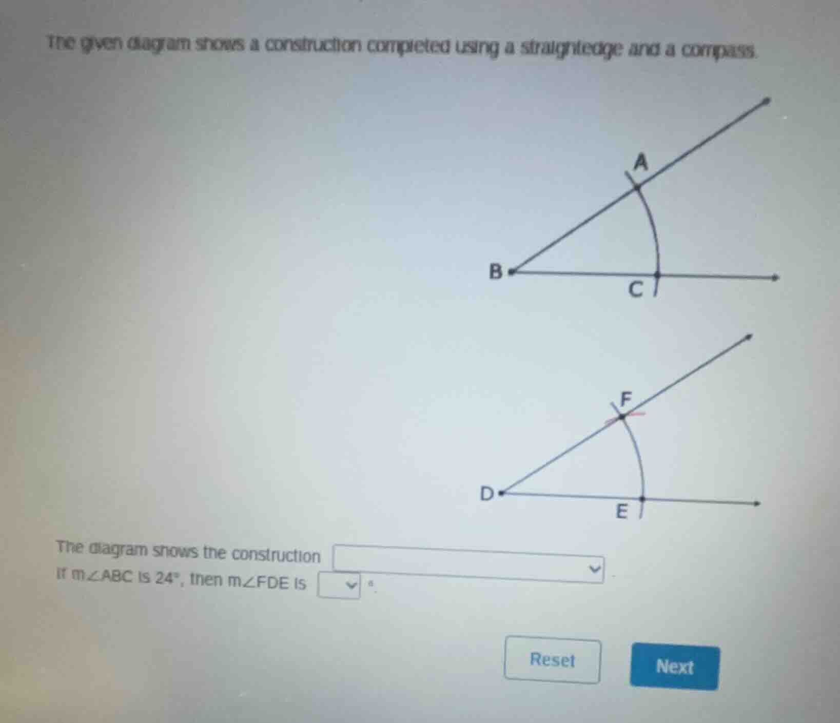 the given diagram shows a construction completed using a straightedge a…