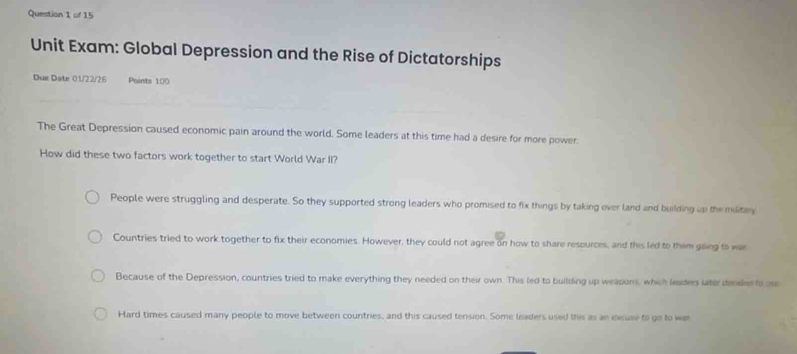 question 1 of 15 unit exam: global depression and the rise of dictators…