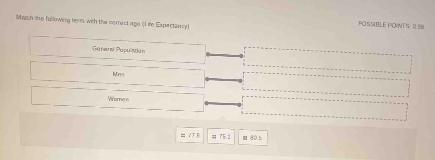 match the following term with the correct age (life expectancy) possibl…