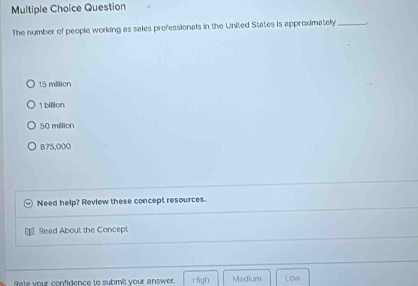 multiple choice question the number of people working as sales professi…