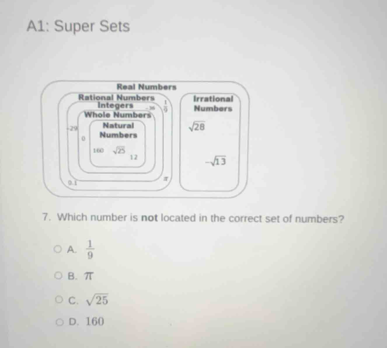 a1: super sets real numbers rational numbers integers whole numbers nat…