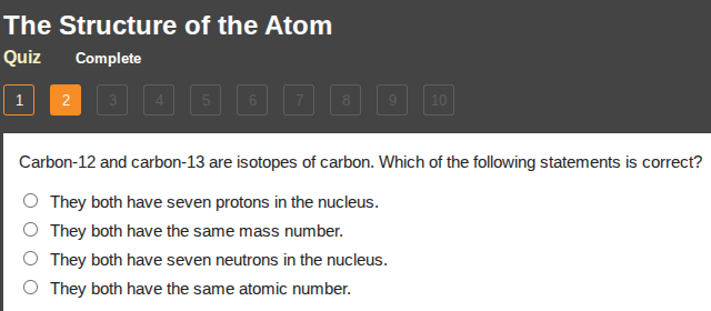 the structure of the atom quiz complete 1 2 3 4 5 6 7 8 9 10 carbon-12 …