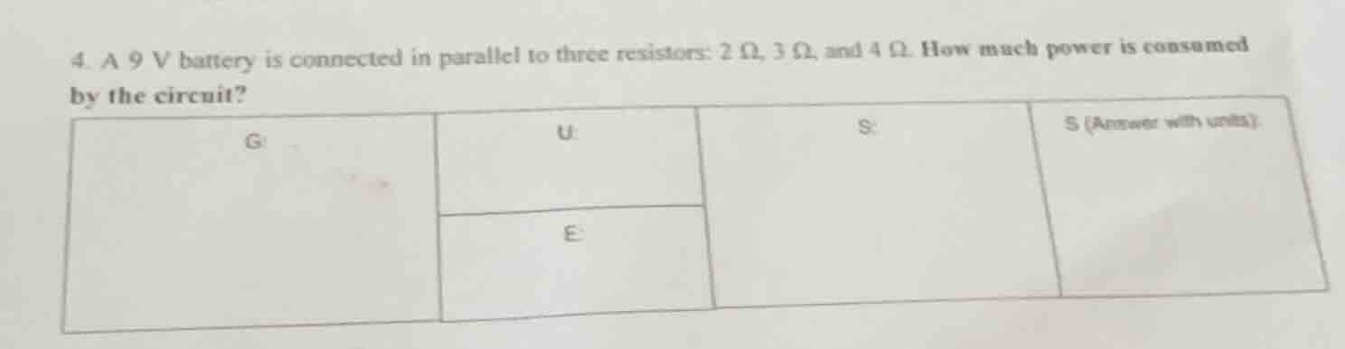 4. a 9 v battery is connected in parallel to three resistors: $2\\ \\om…