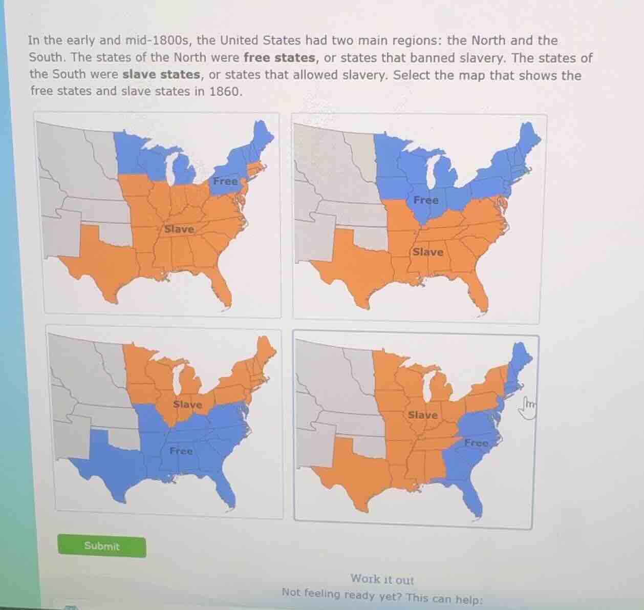in the early and mid-1800s, the united states had two main regions: the…