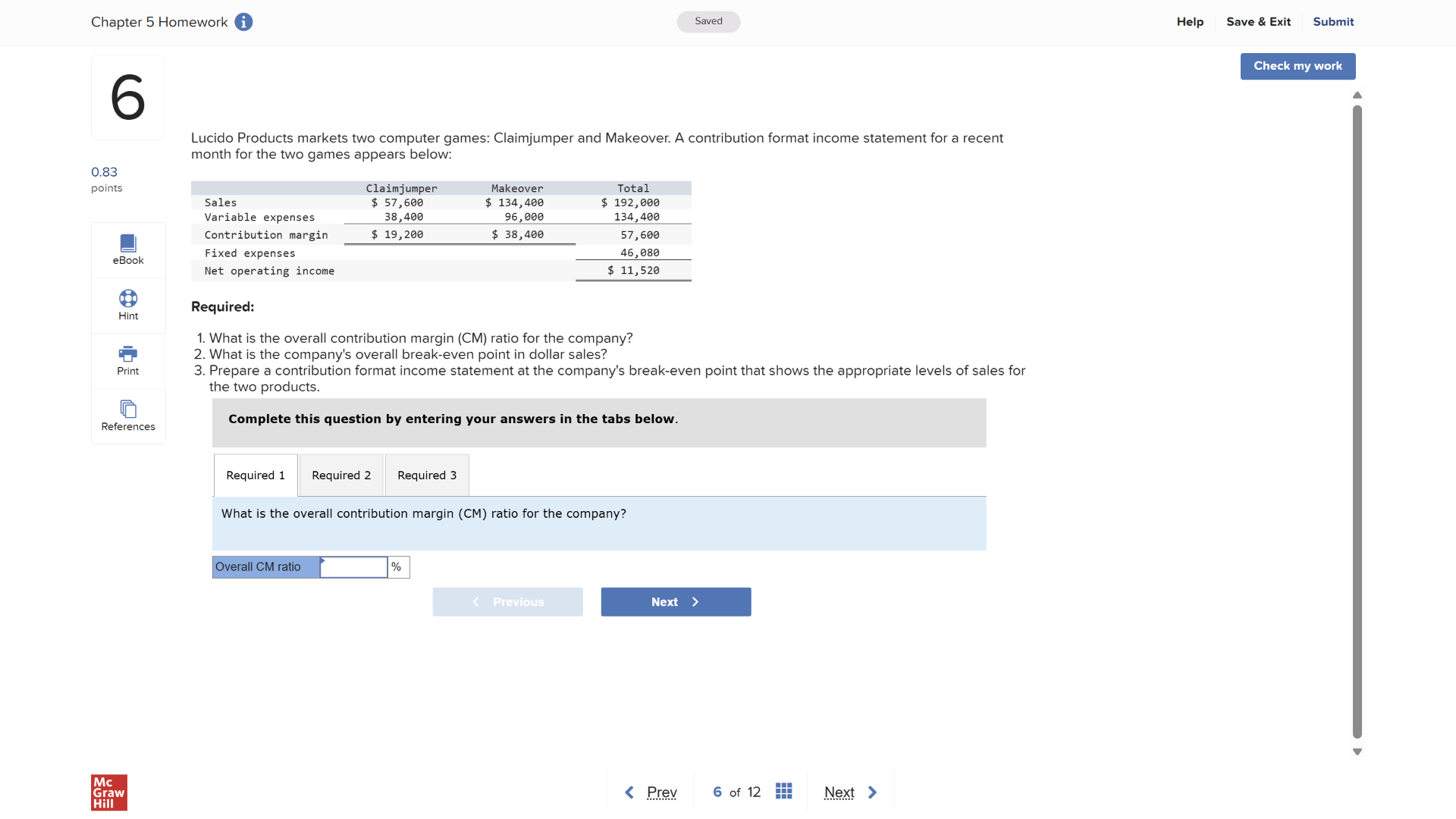 chapter 5 homework saved help save & exit submit check my work 6 0.83 p…