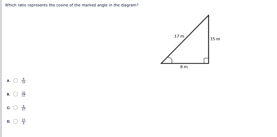 which ratio represents the cosine of the marked angle in the diagram? a…
