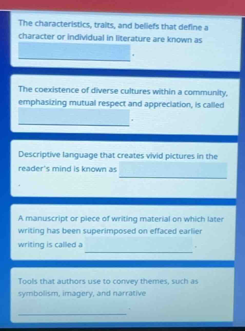 the characteristics, traits, and beliefs that define a character or ind…